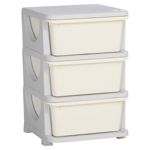 Qaba 3 Tier Kids Storage Unit Dresser Tower with Drawers Chest Toy Organizer for Bedroom Nursery Kindergarten Living Room for Boys Girls Toddlers, Cream White