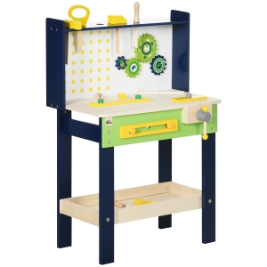 Qaba Kids Tool Bench with 27 Piece Tool Kit, Construction Work Shop Toy for Toddlers & Ages 3-6, Kids Workbench Playset Gift for Girls and Boys