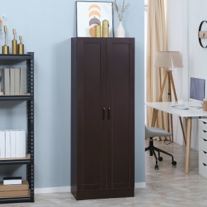 HOMCOM 66" Freestanding Fine Woodworking 2 Door Kitchen Pantry, Storage Cabinet with Doors for Living Room and Dining Room, Dark Walnut