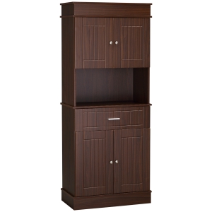 HOMCOM 72" Kitchen Buffet with Hutch, Freestanding Pantry Cupboard with Utility Drawer, 2 Door Cabinets and Countertop, Brown