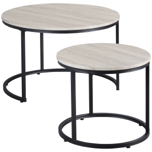 HOMCOM Round Nesting Tables Set of 2, Stacking Coffee Table Set with Metal Frame for Living Room, Grey