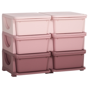 Qaba Kids Toy Storage Organizer with 6 Drawers, 3 Tier Kids Storage Units, Toy Organizer for Nursery Playroom Kindergarten, Pink