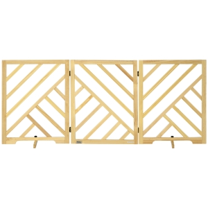 PawHut Extra Wide Wooden Freestanding Dog Gate, Foldable Pet Gates for Dogs, 24 inch 3 Panels, Dog Gates for The House, Doorway, Stairs, Natural