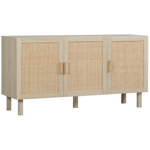 HOMCOM Kitchen Cabinet, Storage Cabinet, Sideboard Floor Accent Cabinet with 3 Rattan Doors and Adjustable Shelves for Living Room, Dining Room, Bedroom, Entryway, Natural