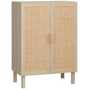 HOMCOM Kitchen Cabinet, Storage Cabinet, Sideboard Floor Accent Cabinet w/ 2 Rattan Doors & Adjustable Shelves for Living Room, Dining Room, Bedroom, Entryway, Natural