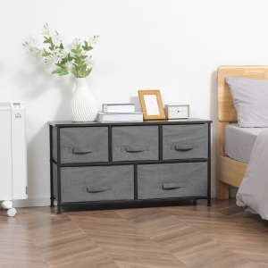 HOMCOM Linen Drawer Cabinet Organizer Storage Dresser Tower with 5 Removable Drawer Steel Frame Adjustable Feet for Living Room