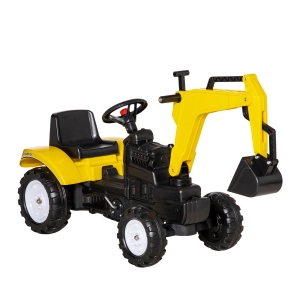 Aosom Children's Ride-On Toy Pedal Digger, Pretend Play Construction Car with Horn for Kids & Toddlers 3+, Yellow