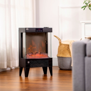 HOMCOM Electric Fireplace Heater, Freestanding 750W/1500W Fireplace, w/ LED Screen, Remote included Quiet Heater Ideal for 269 sq.ft Indoor Use, Black