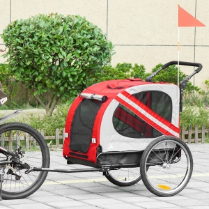 Aosom Dog Bike Trailer 2-in-1 Pet Stroller Cart Bicycle Wagon Cargo Carrier Attachment for Travel with Universal Wheel Reflectors Flag Red
