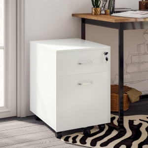Vinsetto Locking File Cabinet with 2 Drawers, Rolling Filing Cabinet with Wheels, for Study Home Office, White