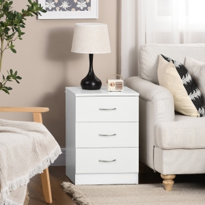 HOMCOM Nightstands Bedside Tables with 3 Drawers, Wooden End Side Table Storage Stand for Bedrooms, White