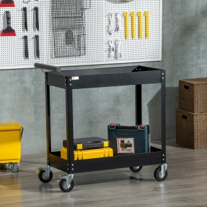DURHAND 2 Tier Rolling Tool Cart with Wheels, Steel Mobile Service Utility Cart for Garage, Mechanics and Warehouse, 330lbs Capacity, Black