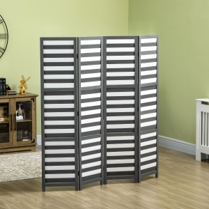 HOMCOM 5 Ft. Tall 4-Panel Room Divider, Louvred Freestanding Folding Privacy Screen Panels, Partition Wall Divider for Indoor Bedroom Office, White Grey
