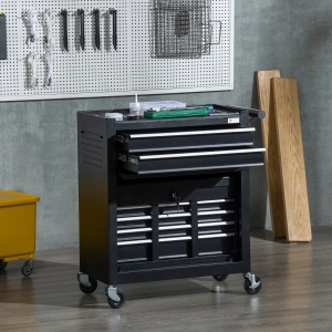 DURHAND 6-Drawer Tool Chest Set with 4 Wheels, Lockable Rolling Tool Box and Storage Cabinet, Removable Portable Set-Top Box Tool Organizer for Garage Factory Workshop, Black