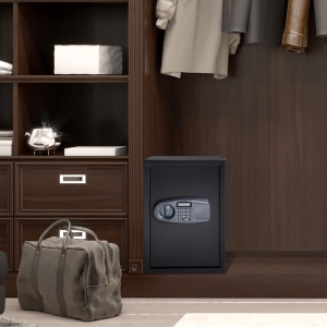 HOMCOM Electronic Wall Safe Box Digital Lock Standing Safety Security Cash Jewelry Home Office Hotel Black