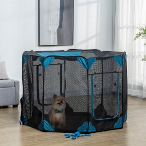 PawHut Pet Playpen Portable Foldable for Indoor/Outdoor Use, Exercise Pen Kennel with Carrying Bag, Zippered Cover, Water-Resistant Bottom, for Small Dogs, Cats, Rabbits, Guinea Pigs, Φ58.7" x 39"