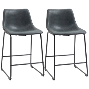 HOMCOM Counter Height Bar Stools Set of 2, Vintage PU Leather Barstools with Footrest for Dining Room, Home Bar, Kitchen, Black