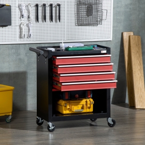 DURHAND 4-Drawer Tool Chest with 4 Wheels, Rolling Tool Box and Storage Cabinet, Portable Tool Organizer for Garage, Factory and Workshop, Red