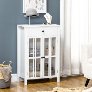 HOMCOM Kitchen Cabinet, Storage Cabinet, Sideboard Buffet Cabinet with Double Glass Doors for Kitchen, Dining Room, Living Room, White