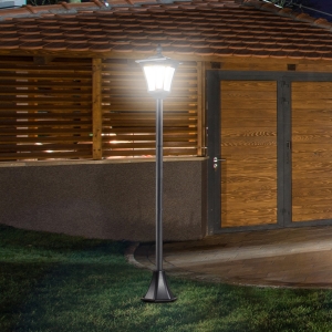 Outsunny Outdoor Garden Solar Post Lamp, Light Sensor Dimmable LED Lantern Bollard Pathway 63" Tall, Black