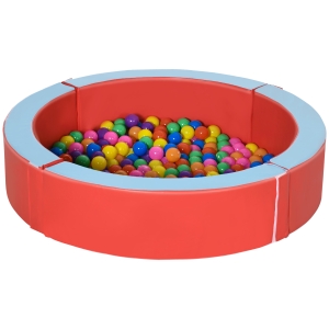 Outsunny Foam Baby Ball Pit Pool with Removable & Washable Cover, 45" x 10" Round Ball Pit for Toddlers with 200 Ocean Balls, Soft Baby Playpen, Red