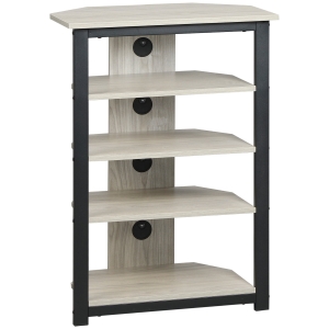 HOMCOM Small Corner TV Stand Shelf for Up to 29 Inches, Home Entertainment Center with Storage Shelves, Wooden & Steel, Living Room Storage, Grey
