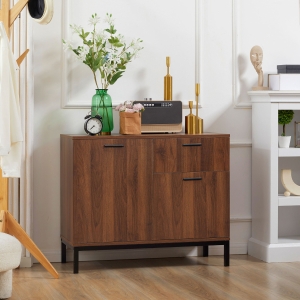 HOMCOM Kitchen Cabinet, Storage Cabinet, Sideboard Floor Accent Cabinet w/ Drawer, Enclosed Cabinet & Adjustable Shelves for Living Room, Dining Room, Bedroom, Entryway, Walnut Brown