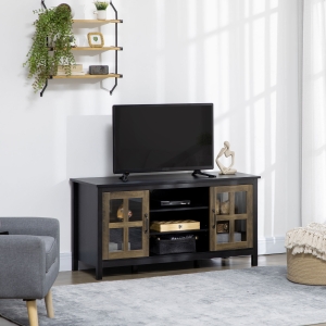 HOMCOM TV Stand Cabinet for TVs up to 55 Inches, Entertainment Center with Ajustable Shelves and Doors for Living Room, Black