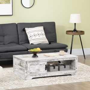HOMCOM Coffee Table, Vintage Style Tea Table with Cabinet, Open Storage Compartments, Coffee Tables for Living Room, Bed Room, White