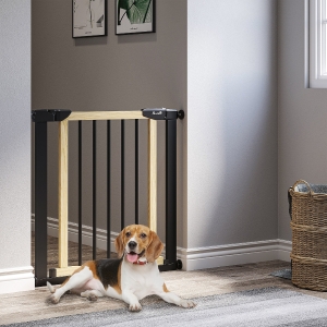 PawHut 29.5" - 32" Dog Gate for Doorways Stairs, Pressure Mount Safety Gate for Easy Step with Auto Close, Steel and Wood, Walk Through Pet Gate for Small and Medium Dogs