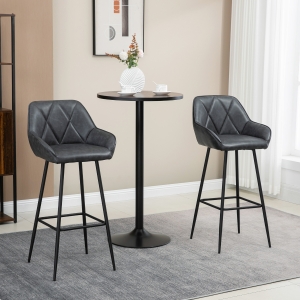 HOMCOM Retro Bar Stools Set of 2, Bar Chairs with Footrest, 30" (76 cm.) Counter Stools with Backs and Steel Legs, for Kitchen Island and Home Bar, Black