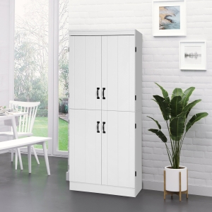 HOMCOM 70" 4-Door Kitchen Pantry, Freestanding Storage Cabinet, 6-tier Cupboard with Adjustable Shelves for Living Room, White