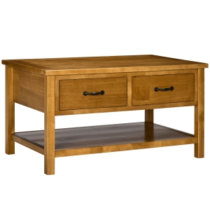 HOMCOM Wood Coffee Table, Cocktail Table with Drawers and Open Shelf, 37"x22.75"x20", Natural