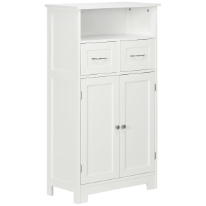 kleankin Bathroom Storage Cabinet Freestanding Bathroom Storage Organizer with Two Drawers and Adjustable Shelf for Living Room, Bedroom or Entryway, White