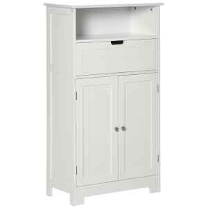 kleankin Bathroom Storage Cabinet Freestanding Bathroom Storage Organizer with Drawer and Adjustable Shelf for Living Room, Bedroom or Entryway, White
