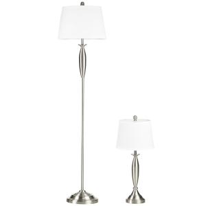 HOMCOM Modern Table Floor Lamp Set of 2 for Living Room, 2 Piece Lamp Set with Linen Lampshade Steel Base for Bedroom, Silver