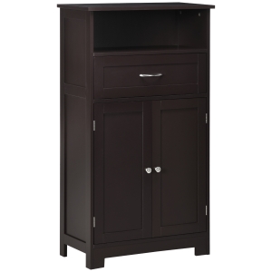 kleankin Modern Floor Bathroom Storage Cabinet, Free Standing Cupboard with Drawer and Adjustable Shelf, Living Room Organizer, Small and Compact, Brown