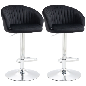 HOMCOM Modern Upholstered Adjustable Barstools with Swivel Seat, Velvet Touch Fabric, Steel Frame, Footrest, Black