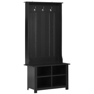 HOMCOM Classic Hall Tree, Accent Coat Tree with Shoe Storage Bench, Adjustable Shelves, 31.5" x 15.5" x 67.5", Black