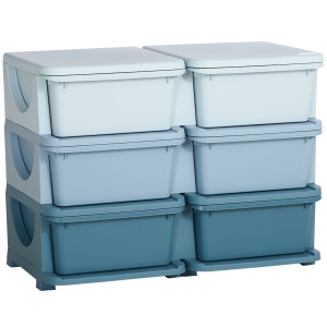 Qaba Kids Toy Storage Organizer with 6 Drawers, 3 Tier Kids Storage Units, Toy Organizer for Nursery Playroom Kindergarten, Blue