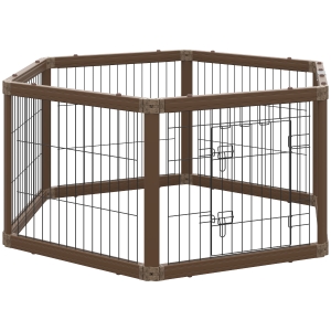 PawHut 24.5" Heavy-Duty Pet Playpen, Foldable Dog Exercise Pen, Roomy Small Dog Fence with Door, Double Locking Latches, for Indoor or Outdoor Use, Brown