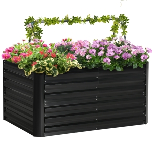 Outsunny 4' x 3' x 2' Raised Garden Bed with Support Rod, Steel Frame Elevated Planter Box, Black