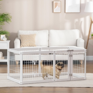 PawHut 24.5" Heavy Duty Pet Playpen, 6 Panels Dog Exercise Pen, Foldable Puppy Play Whelping Fence, with Door, Double Locking Latches, for Indoor Outdoor Use White
