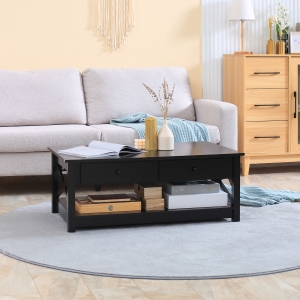HOMCOM Coffee Table with Storage Drawers and Open Shelf, Modern Centre Table for Living Room, Black