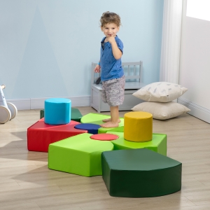 Qaba 10-piece Soft Play, Foam Play Set, Colorful Kids' Educational Software, Toddler Stairs and Ramp, Activity Toys for Baby Preschooler - Multicolored