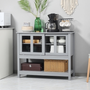HOMCOM Modern Sideboard, Glass Door Buffet Cabinet with Storage Drawers, and Adjustable Shelves, Console Table for Living Room, Kitchen, Entryway, Grey