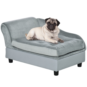PawHut Dog Couch, Pet Sofa Bed for Small Dogs Cats with Storage, Cushion, Light Blue, 30" x 18" x 16"