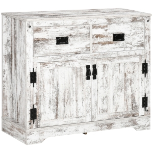 HOMCOM Rustic Kitchen Cabinet, Storage Cabinet, Sideboard Buffet Cabinet with 2 Drawers and 2 Cupboards for Kitchen, Dining Room, Living Room, White