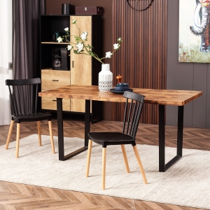 HOMCOM 63" Dining Table, Industrial Kitchen Table with Wave-edged Tabletop and Steel Legs for Up to 6 People, Rustic Brown