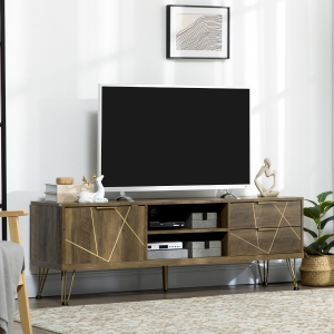 HOMCOM TV Stand for TVs up to 55", TV Unit with Storage Cupboard, Drawers, and Steel Legs, 59.1"x15.4"x20", Natural